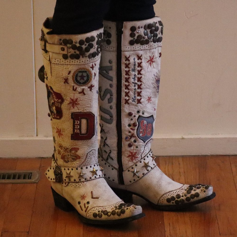 Old Gringo White Liberty Embellished Lace-Up Boots - Picture 8 of 15